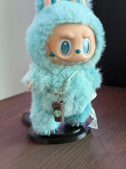Labubu Micro Drink Charm with Starbucks Logo on Brown Coffee Cup w/ Silver Clip (Doll Not Included)