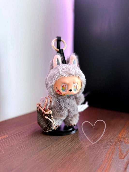 Labubu Micro Tote – Dark Monogram Shopper w/ Cream Handles (Doll Not Included)