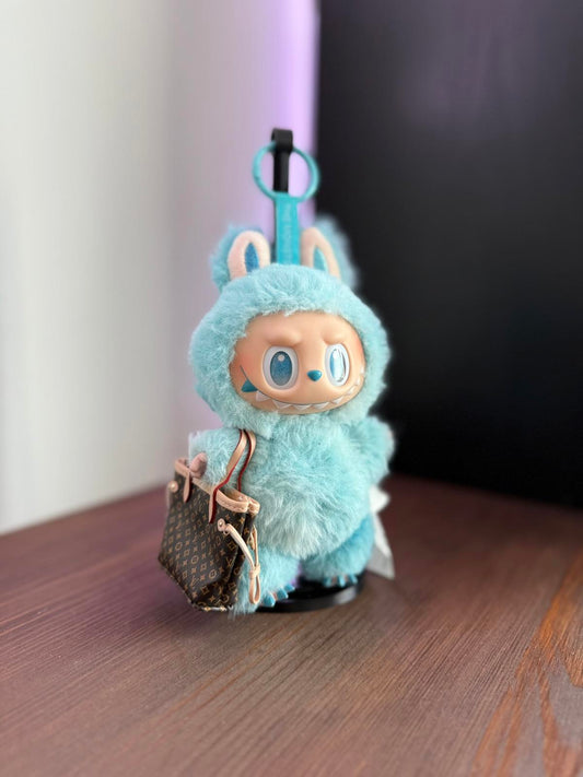 Labubu Micro Tote – Dark Monogram Shopper w/ Cream Handles (Doll Not Included)