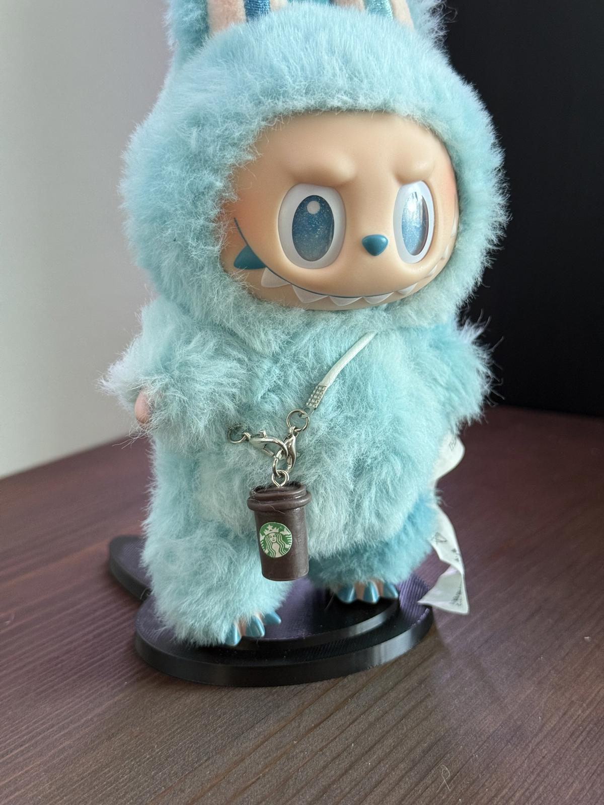 Labubu Micro Drink Charm with Starbucks Logo on Brown Coffee Cup w/ Silver Clip (Doll Not Included)