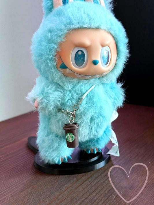 Labubu Micro Drink Charm with Starbucks Logo on Brown Coffee Cup w/ Silver Clip (Doll Not Included)
