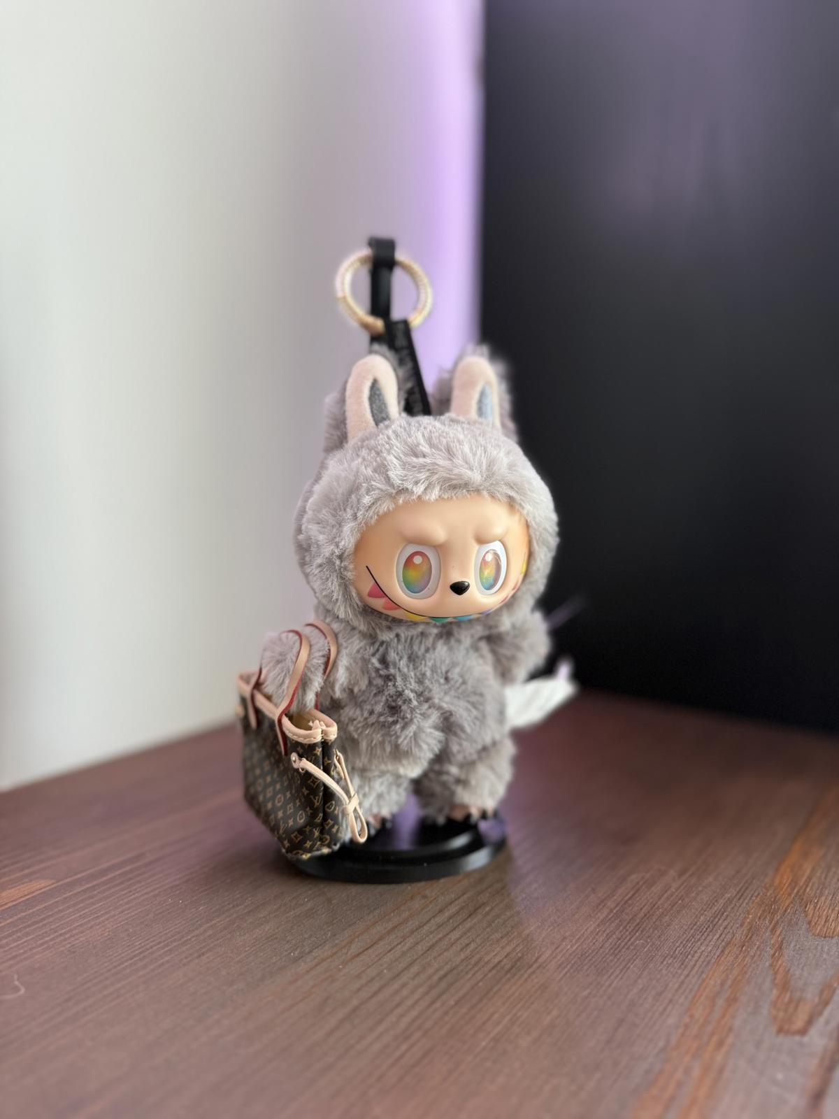 Labubu Micro Tote – Dark Monogram Shopper w/ Cream Handles (Doll Not Included)