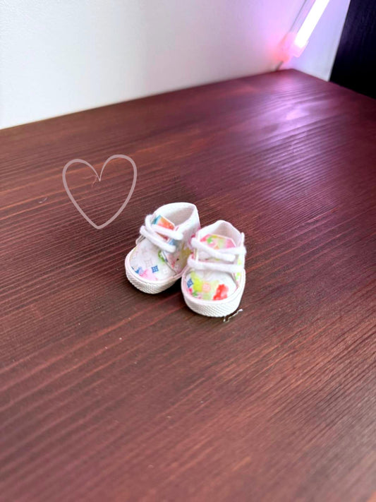 Labubu Mini Kicks – White Canvas Sneakers w/ Multicolour Print (Doll Not Included)