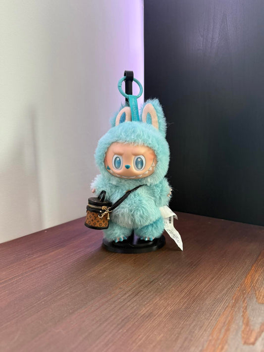 Labubu Micro Barrel Bag – Brown Monogram w/ Black Strap & Gold Hardware (Doll Not Included)